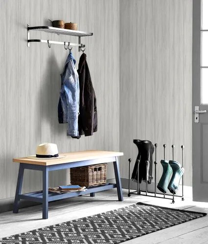 Vista 2 de NextWall - Papel tapiz de panel de madera sintética con lámina que se quita y pega (Gris desgastado)