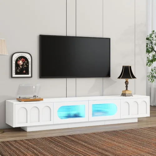 Vista 17 de Merax Minimalist 103" Entertainment Wall Unit Set with Overhead Bridge for TVs Up to 75", Modern Large Media Console with Adjustable Shelves, Ample