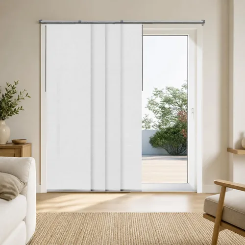 Vista 22 de CHICOLOGY Elegantes Persianas Verticales Transparentes Blancas para el Hogar, Ventanas Interiores Grandes, Puerta Corrediza, Patio (78" An x 84" Al)