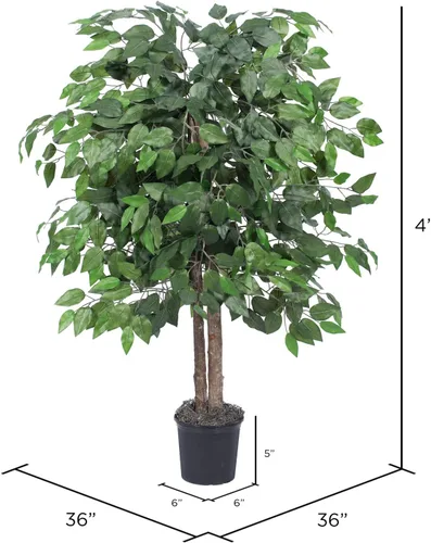 Vista 5 de De Vickerman: Arbusto de ficus artificial de 4 pies con hojas verde oscuro en canasta de mimbre decorativa