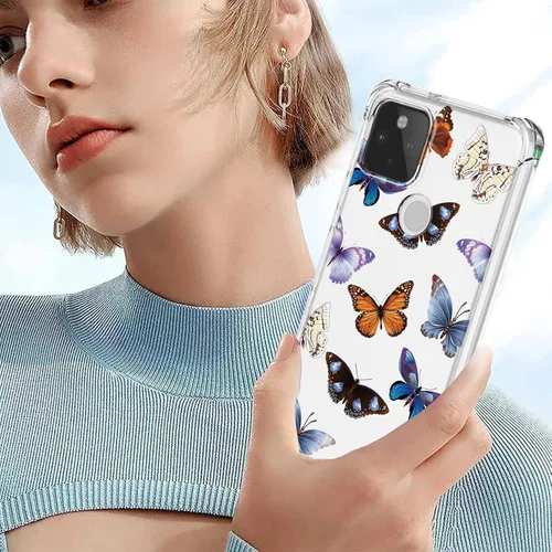 Vista 2 de Funda para Google 5 Pixel 5 con esquinas de cojín de aire, patrón floral TPU suave transparente, parachoques a prueba de golpes, funda protectora