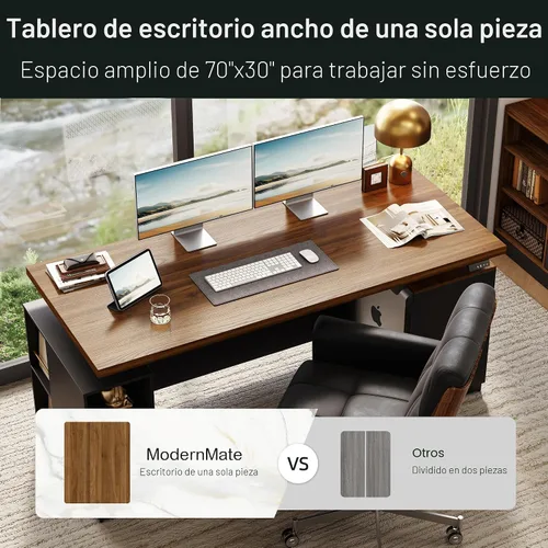 Vista 2 de ModernMate Escritorio Ejecutivo de Pie de 71" con Panel de Privacidad, Escritorio Grande de Una Pieza con Altura Ajustable Eléctrica para Estar