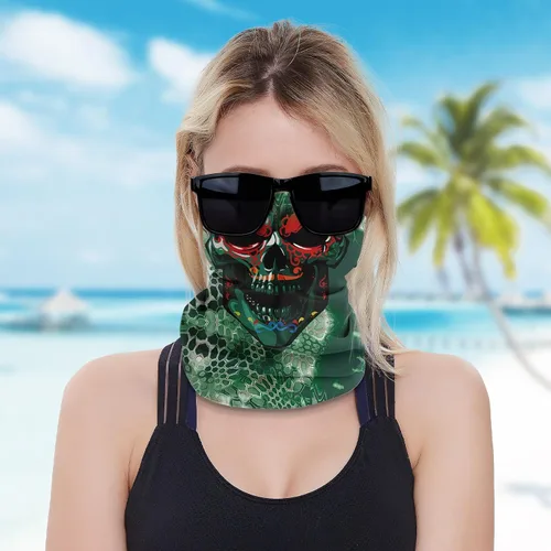 Vista 4 de Polaina de cuello de calavera de llama a prueba de viento, protección solar para Halloween, deportes al aire libre y conducción en motocicleta