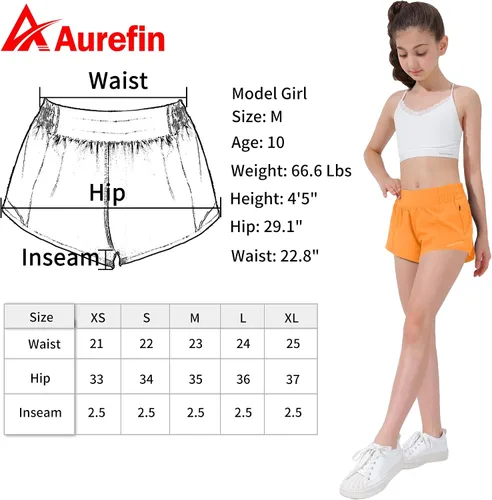 Vista 7 de Aurefin Pantalones cortos deportivos para niñas, pantalones cortos ligeros para correr para adolescentes, niñas, pantalones cortos deportivos