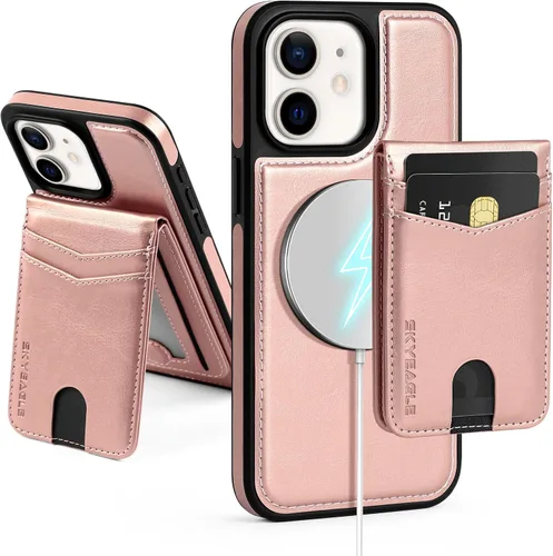 Vista 73 de SkyEagle - Funda tipo cartera compatible con MagSafe para iPhone 11, color negro Detachable Magnetic Credit Card Holder,RFID Blocking,PU