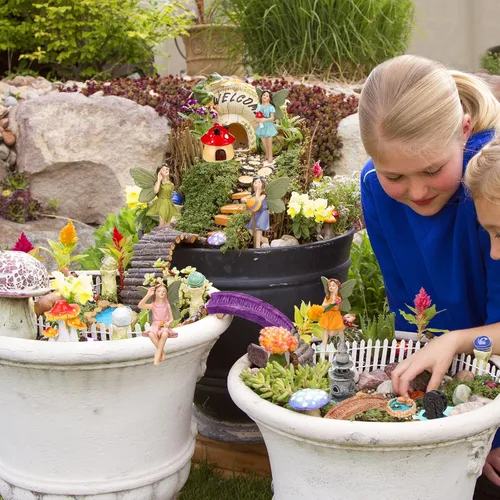 Vista 6 de Unittype 19 piezas de accesorios de hadas de flores para jardín al aire libre, figuras de hadas en miniatura, puente de hongos, faro de agua, pozo