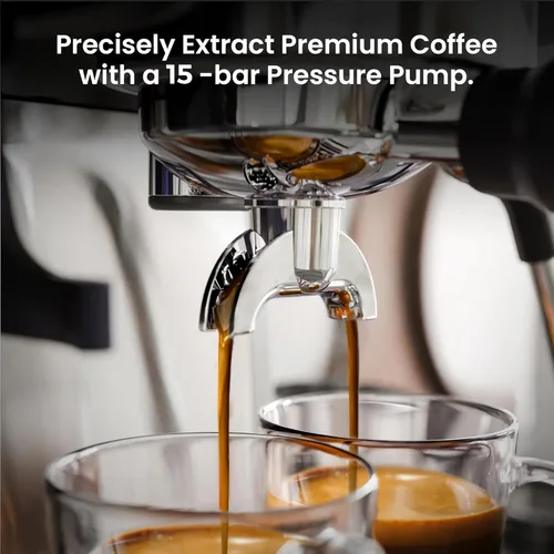 Vista 4 de Kismile Máquinas de Espresso de 15 Bar con Molinillo, Cafetera de Espresso Profesional con Tanque de Agua Extraíble, Espumador de Leche con Varilla