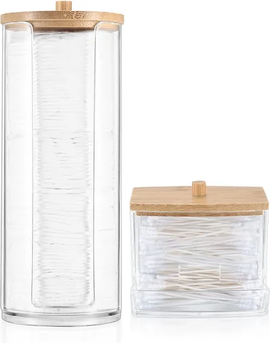 Vista 8 de 2 soportes Qtip, soportes dispensadores de bolas de algodón transparente, recipiente de maquillaje de hisopos de algodón, organizador de tarros