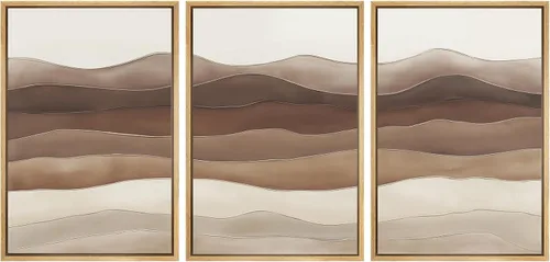 Vista 78 de SIGNWIN Lienzo enmarcado para pared, juego de arte de acuarela pastel, paisaje marrón, naturaleza, naturaleza salvaje, ilustraciones modernas, arte