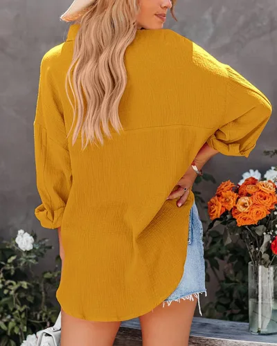 Vista 7 de NOLLSOM Camisas casuales para mujer, blusas de manga larga con botones, color liso, con bolsillo