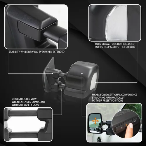 Vista 3 de AUTOZENSATION Compatible con Nissan Titan 2016-2022, par izquierdo + derecho, espejos de remolque con calefacción eléctrica con señal LED, sensor
