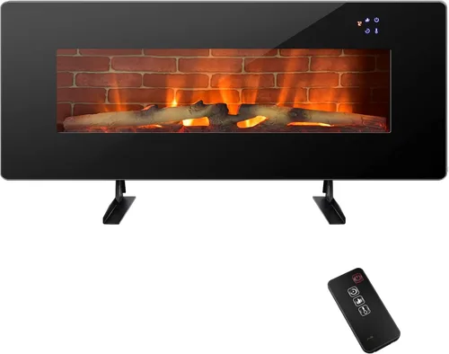 Vista 6 de Tangkula Chimenea eléctrica de 36 pulgadas, calentador eléctrico independiente y montado en la pared, chimenea eléctrica de 1400 W con temporizador