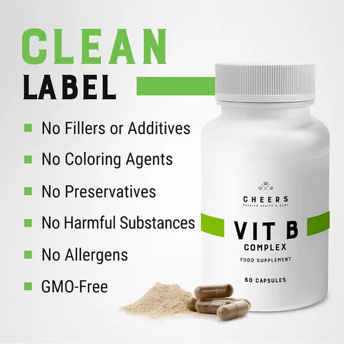 Vista 6 de CHEERS Suplemento de complejo de vitamina B 113.5 mg de vitaminas B completas con B1, B2, B3, B6, B12 Complejo B vegano de alta absorción