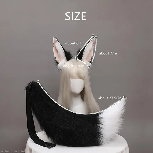 Vista 5 de Fxaelian Cosplay Animal Tail Fox Squirrel Cat Dog Wolf Tail and Ears Diadema Accesorio de disfraz