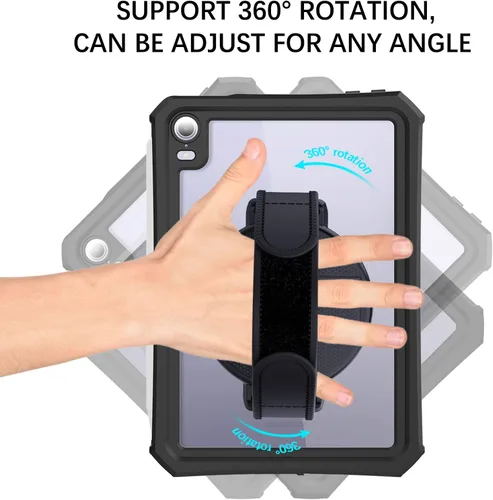 Vista 3 de Soporte adhesivo giratorio de 360 grados, soporte adhesivo ajustable multiángulo para tableta con correa de mano, compatible con iPad Pro 11/12.9
