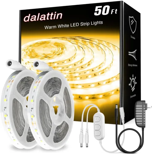 Vista 9 de dalattin - Tira de luces LED blancas de 100 pies, tira de luces LED regulable de 24V, 6500K, luz blanca diurna de 1800 LEDs para dormitorio, espejo