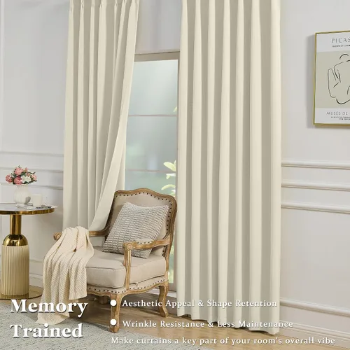 Vista 5 de Simplebrand Cortinas naturales extra largas para oscurecer la habitación del patio, 120 pulgadas de largo, 2 paneles para sala de estar, privacidad