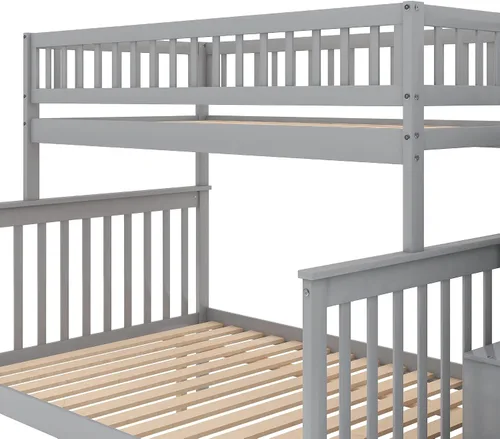 Vista 6 de Harper & Bright Designs - Literas de madera individual sobre matrimonial con nido, marco de cama de madera maciza con estante de almacenamiento