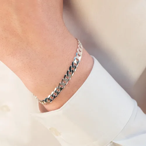 Vista 3 de QUADRI Pulsera de cadena de eslabones cubanos para hombres y mujeres, 0.197 in o 0.276 in, plata de ley 925, fabricada en Italia, 7-9 pulgadas