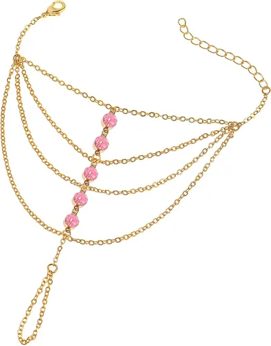 Vista 16 de Suyi Pulsera de anillo de dedo, arnés de mano, pulsera de cadena de diamantes de imitación, regalos para mujeres 2 piezas oro