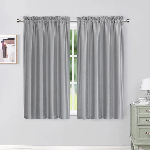 Vista 22 de Chyhomenyc Uptown - Cortinas negras de 24 pulgadas de largo, 2 paneles, cortinas cortas de seda sintética para oscurecer la habitación, cortinas