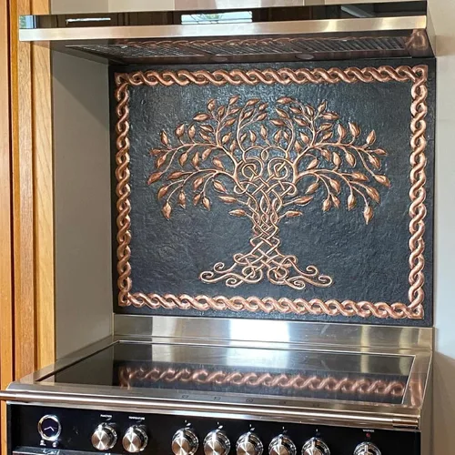 Vista 4 de Kitchen Backsplash, Celtic Tree of Life with Celtic Knot Border Copper Kitchen Backsplash, Custom Copper Backsplash Panel, Handmade Copper