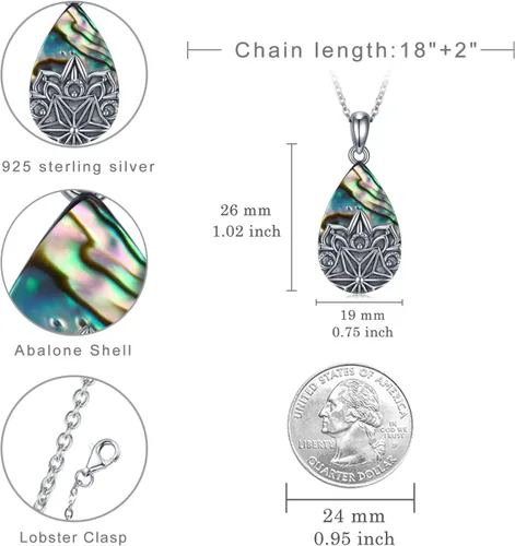 Vista 4 de Collar de mandala flor de la vida budista flor de loto mandala colgante mandala joyería regalo para mujeres niñas, Plata esterlina, concha de abalona