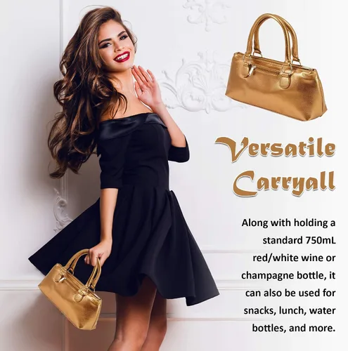 Vista 5 de Bolsa de mano de vino (aislamiento térmico) Bolsa de transporte para mujer Sostiene botellas rojas y blancas de 25.4 fl oz Moda de moda Incluye