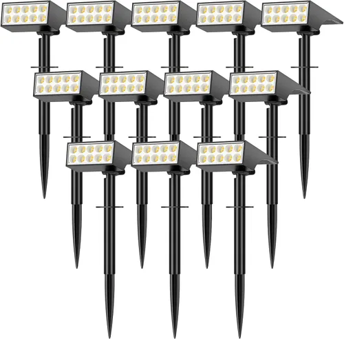 Vista 14 de WENATY Focos solares para exteriores, impermeables, IP65, LED brillantes, iluminación solar de paisaje para patio de jardín exterior, focos