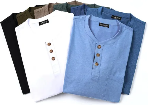 Vista 6 de LucMatton - Camiseta Henley para hombre, ligera, casual, elástica, ajuste entallado, manga larga, con bolsillo Verde militar