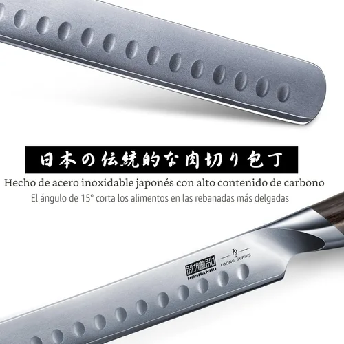 Vista 2 de HOSHANHO - Cuchillo de tallar de 12 pulgadas, cuchillo de corte de acero japonés de alto carbono con mango ergonómico de madera de Pakka, cuchillos