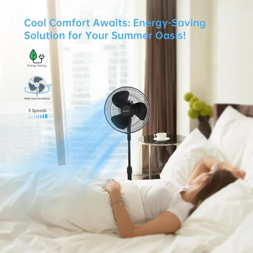 Vista 6 de Emerson FAO1605 Ventilador de pedestal oscilante portátil de 85.5 grados, 3 ajustes de velocidad con inclinación ajustable y altura ajustable