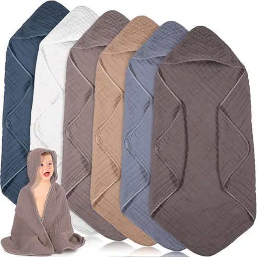 Vista 14 de Peryiter 6 piezas de toallas de muselina con capucha para bebé, toalla de baño de 81x81 cm de algodón para recién nacidos, mantas de bebé