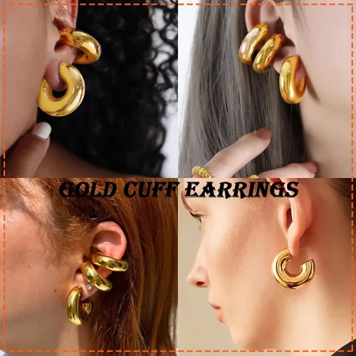 Vista 3 de PINCHUAN Juego de aretes gruesos de oro y aros chapados en oro de 18 quilates, hipoalergénicos, para mujer, sin perforaciones, aretes de oro gruesos