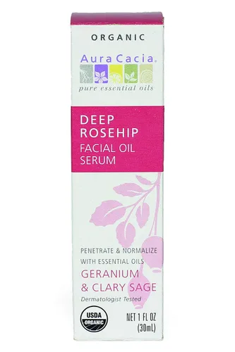 Vista 4 de Aura Cacia Suero facial orgánico de rosa mosqueta, 1 onza, aceite calmante y preservador de la humedad, puro, libre de aditivos sintéticos