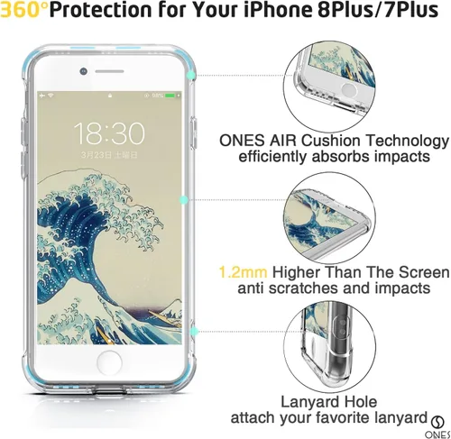 Vista 4 de ONES Funda transparente para iPhone 8 Plus/7 Plus, funda delgada de silicona TPU suave, funda protectora militar contra caídas para teléfono