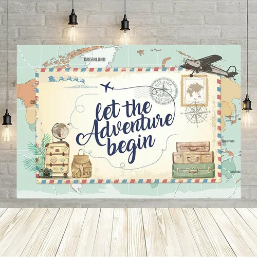 Vista 2 de Let The Adventure Begin - Telones de fondo fotográficos Adventure Awaits Baby Shower Decoración de fiesta de cumpleaños, 1er cumpleaños, fiesta