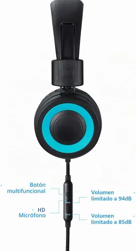 Vista 5 de POWMEE M3 - Auriculares para niños con micrófono, ligeros, plegables, ajustables, estéreo, con graves con cable de 4.3 ft sin enredos para Negro