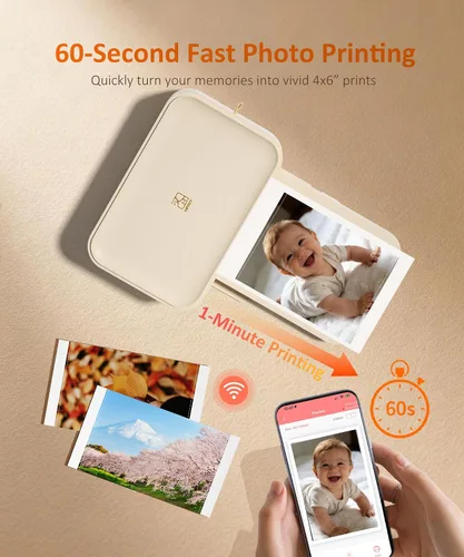 Vista 6 de HPRT CP4100 - Impresora fotográfica de 4 x 6 con 108 hojas y 2 cintas, impresión Wi-Fi por sublimación de tinte térmico a todo color, impresora