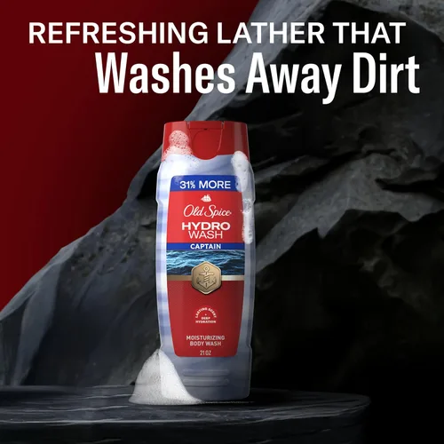 Vista 5 de Old Spice Gel de baño hidratante para hombres, Hydro Wash, aroma e hidratación profunda 2 en 1, ducha fresca 24/7, aroma capitán con niebla oceánica