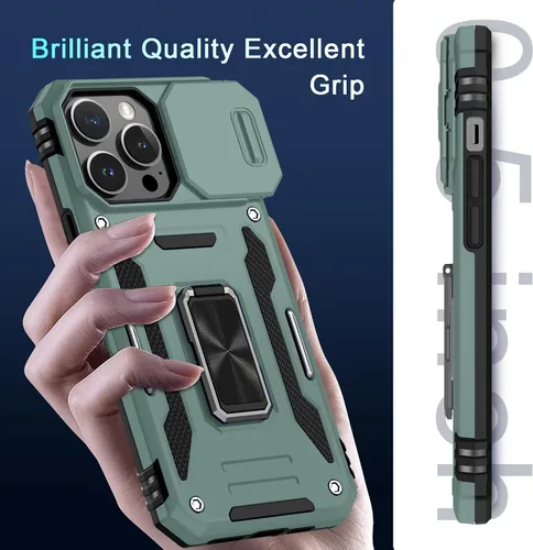 Vista 66 de DEERLAMN Funda para iPhone Xs Max con funda deslizante para cámara + protector de pantalla, soporte giratorio de anillo de grado militar a prueba