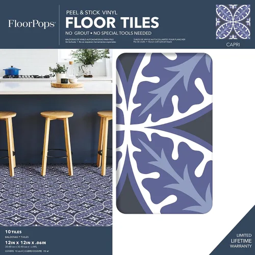 Vista 2 de FloorPops Capri - Azulejos autoadhesivos para cocina, baño, entrada, vinilo geométrico multicolor extraíble