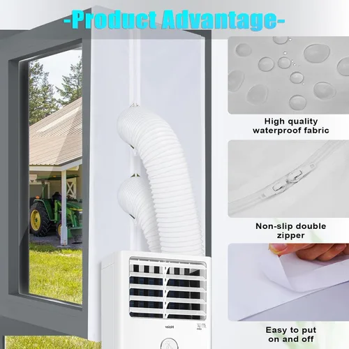 Vista 3 de Zihvfzu Kit de sellado universal de ventana de CA de 157.5 in (157 pulgadas) – Cubierta de ventilación impermeable con cremallera para ventanas