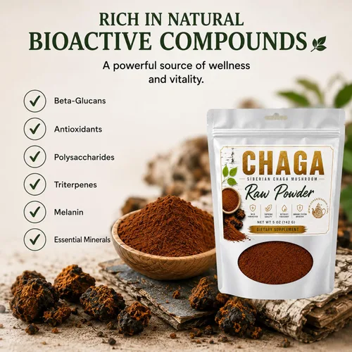 Vista 3 de Polvo crudo de hongos chaga siberianos cosechado silvestre totalmente natural, 5 onzas (5.01 oz.)
