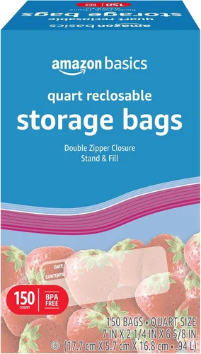 Vista 7 de Amazon Basics Bolsas de almacenamiento de alimentos con cierre de doble cremallera, soporte y base de relleno, sin BPA, 120