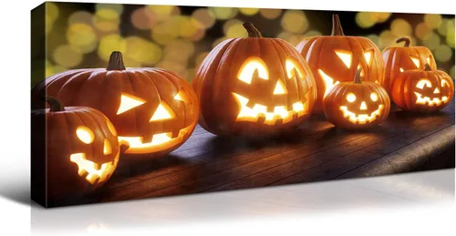 Vista 12 de Denozer - Decoración de pared de calabaza de Halloween, pósteres de regalo, decoración del hogar, arte de pared, imágenes en lienzo HD, estiradas