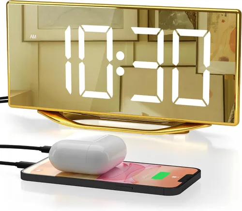 Vista 9 de Reloj despertador digital para mesita de noche del dormitorio, pantalla grande de números grandes con atenuador de brillo, reloj de escritorio