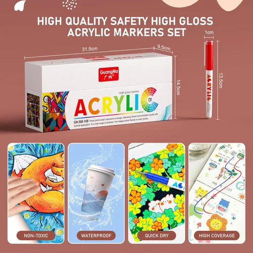 Vista 7 de DICEKOO Bolígrafos de gel acrílico para colorear 72 colores, punta fina de 0.039 in con control automático de tinta, 30% más de tinta, bolígrafos