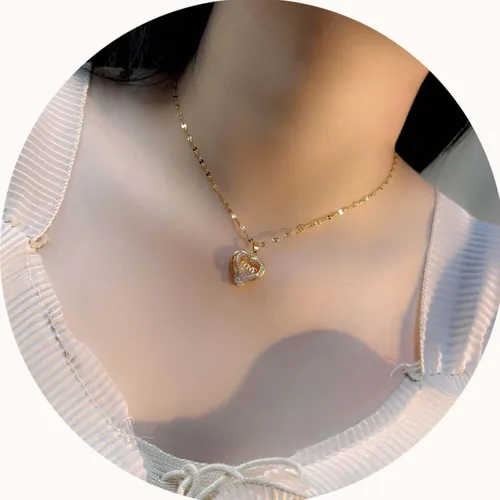 Vista 2 de 14K Gold-plated Love Heart Necklace or Orchid Pendant Women Necklace with Cubic Zirconia, Adjustable Titanium Steel Collarbone Necklace for Women.