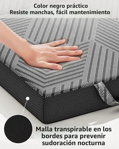 Vista 6 de Colchón triple plegable de 4 pulgadas, tamaño individual, espuma Sin olor, firmeza media, malla transpirable y parte inferior antideslizante, funda